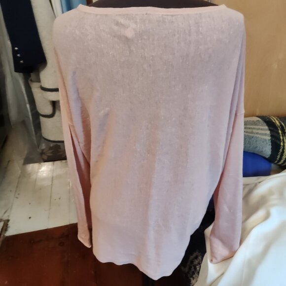 Eileen Fisher 70% Linen Top Sweater Blouse Shirt Pale Pink Boat Neck - Picture 6 of 10